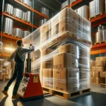 stretch wrap film tightly wrapped around large pallets