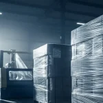 Stretch wrap film applied on industrial pallet for secure packaging